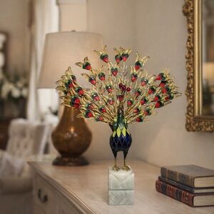 Colorful Enamel Peacock Figurine